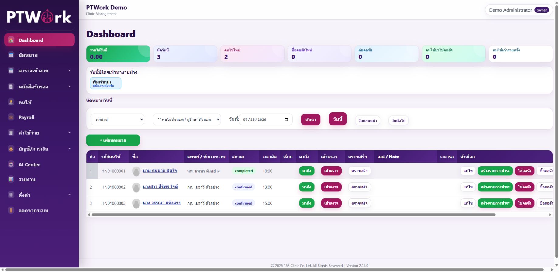 หน้าจอ Dashboard ระบบ PTWork